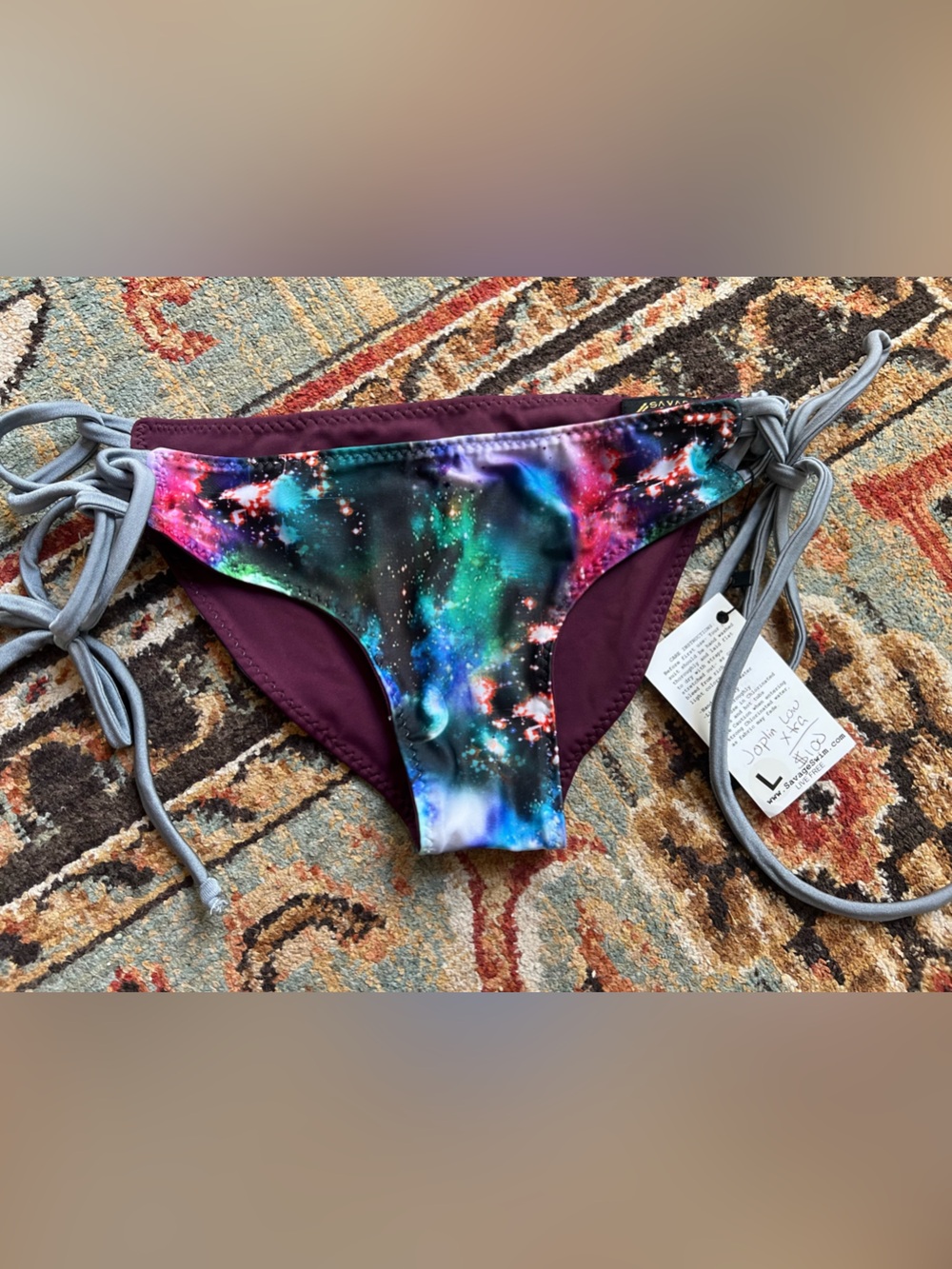Galaxy Print Side-Tie Bikini Bottom - Purple